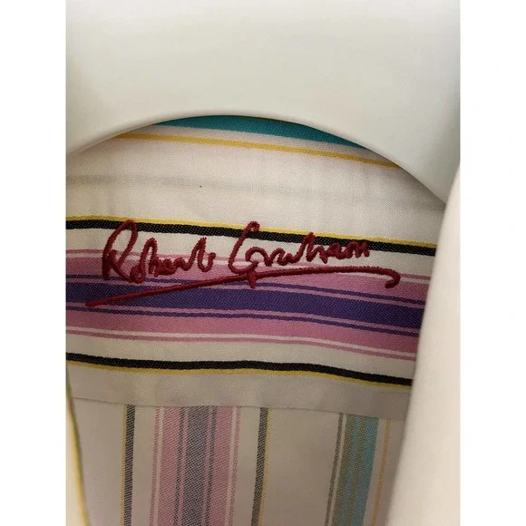 Robert Graham Shirt Button Down Long Sleeve Striped Purple Pink White Bl…